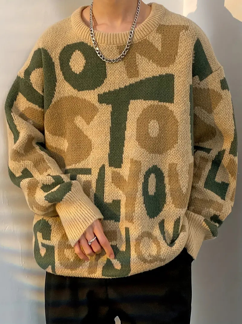saferido Winter Plaid Sweater Men Warm Fashion Casual Oversized Knitted Pullover Men Korean Loose Lapel Sweater Mens Jumper Clothes M-3XL